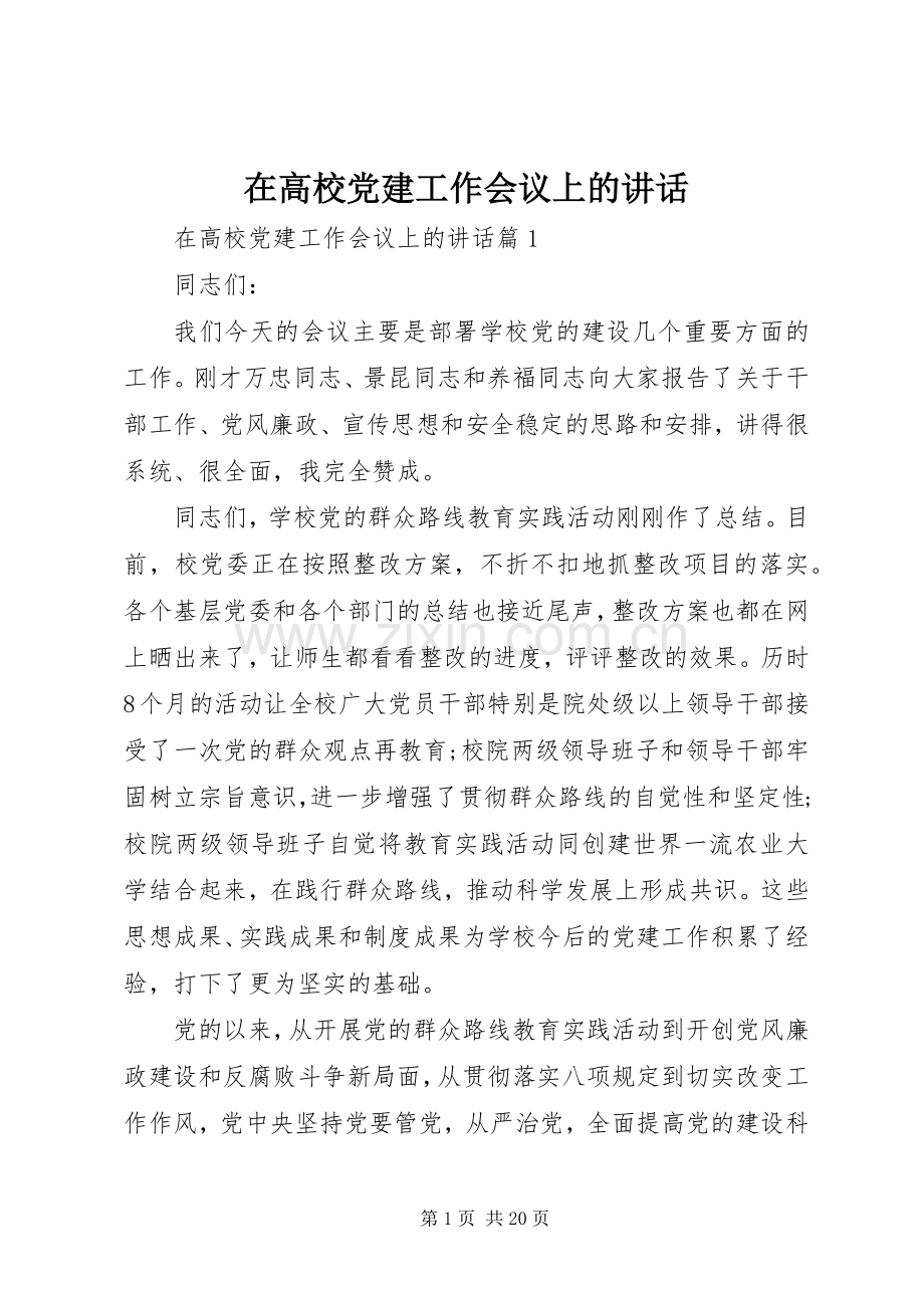 在高校党建工作会议上的讲话发言.docx_第1页