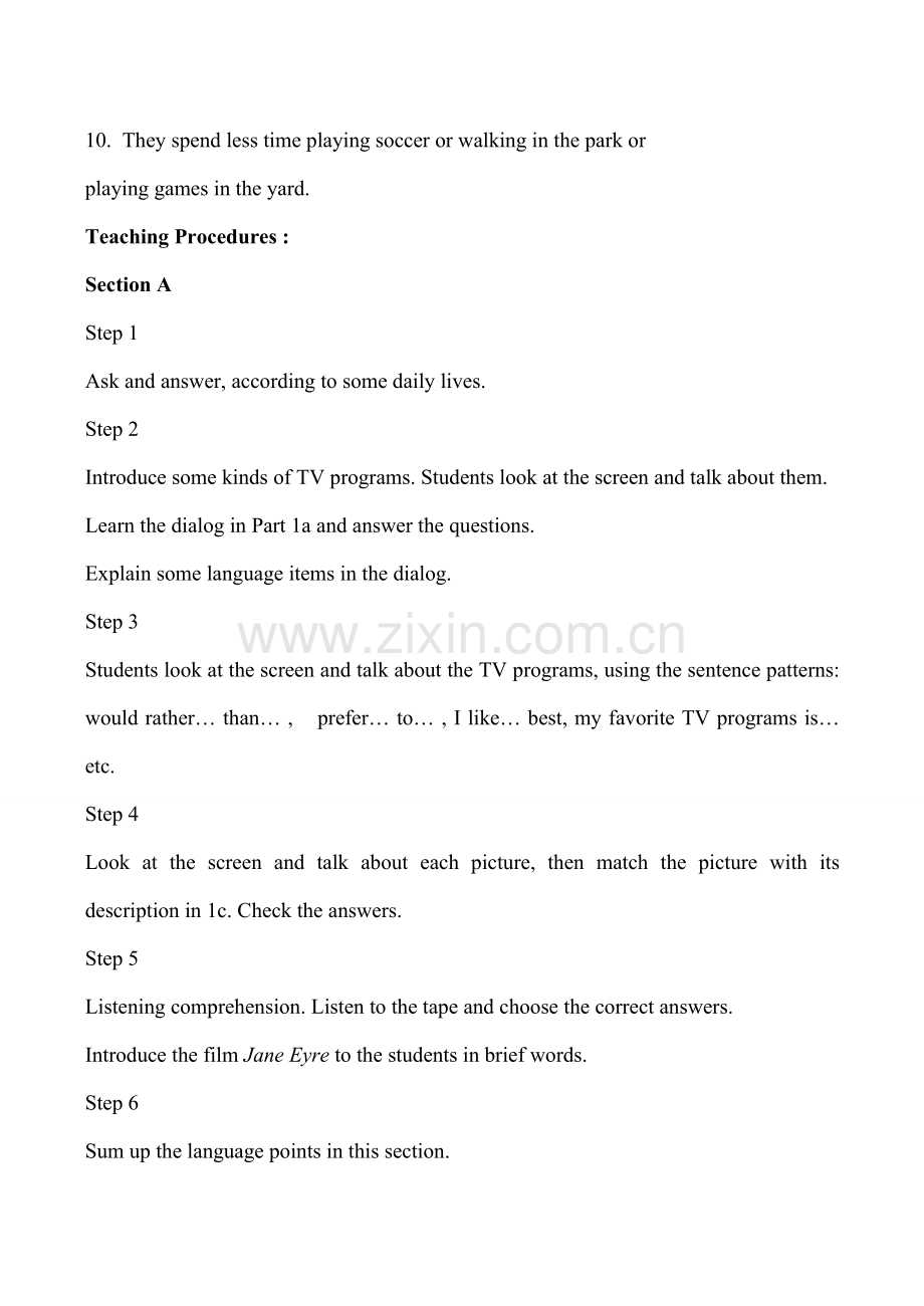 九年级英语Unit6 Topic 1 Do you like watching TV教案湘教版.doc_第2页