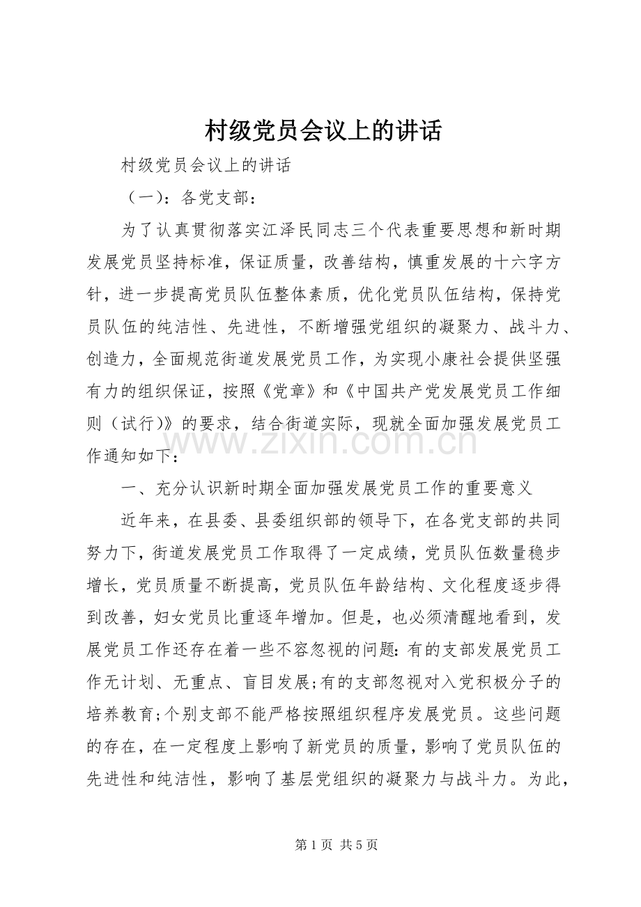 村级党员会议上的讲话发言.docx_第1页