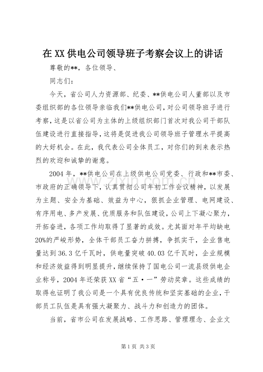 在XX供电公司领导班子考察会议上的讲话发言_1.docx_第1页