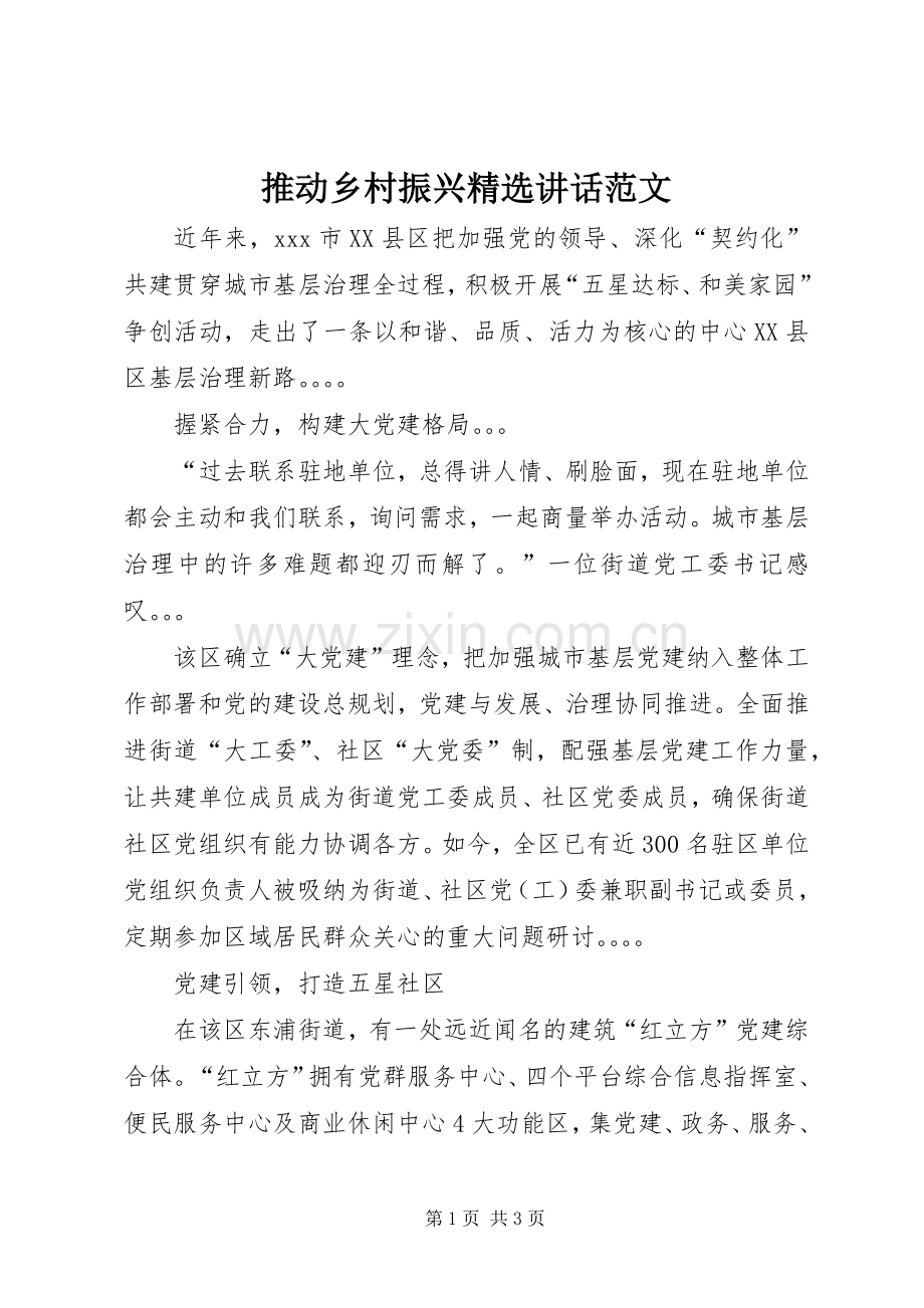 推动乡村振兴讲话发言范文.docx_第1页