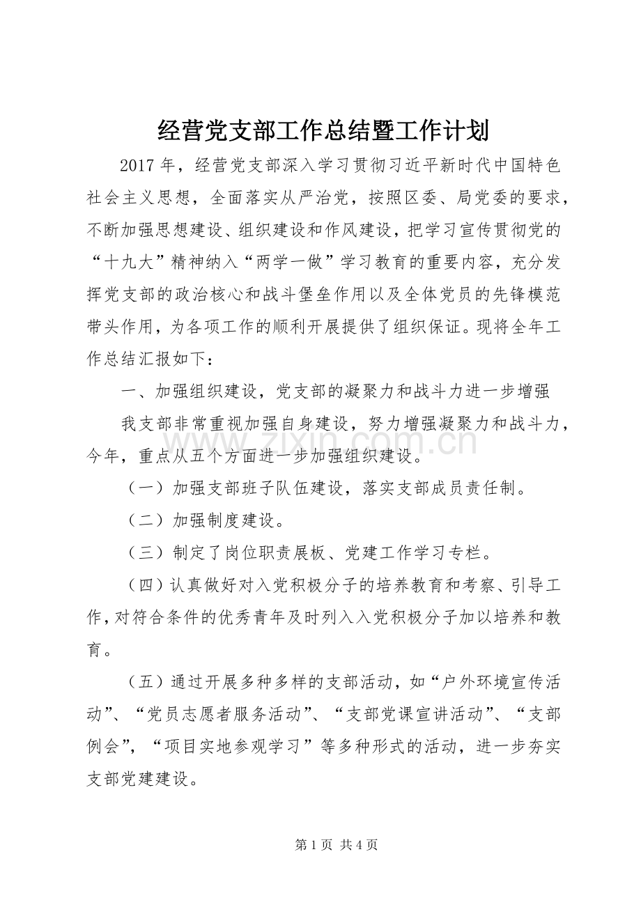 经营党支部工作总结暨工作计划.docx_第1页