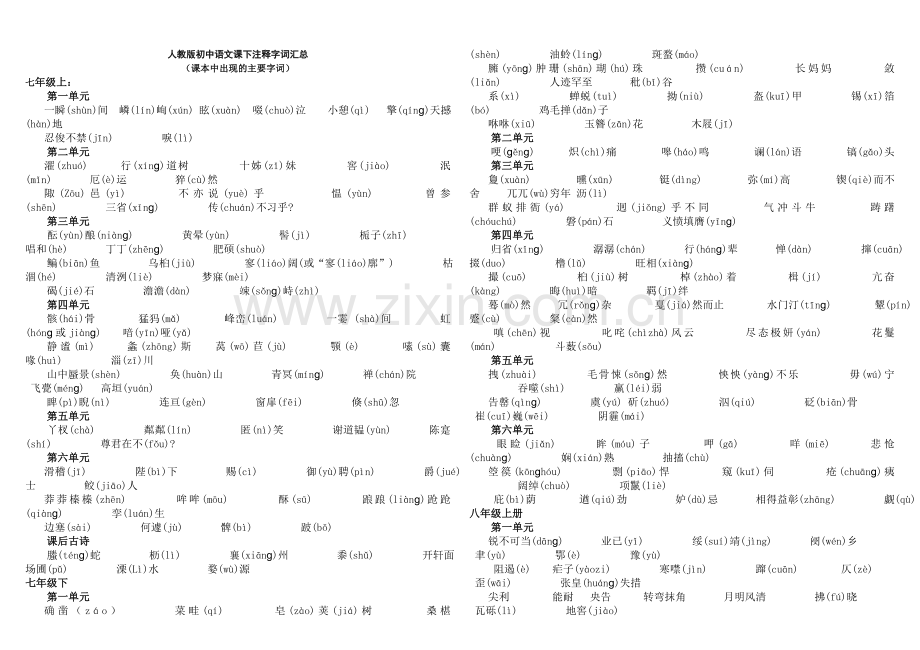 初中语文课下注释字词汇总.doc_第1页