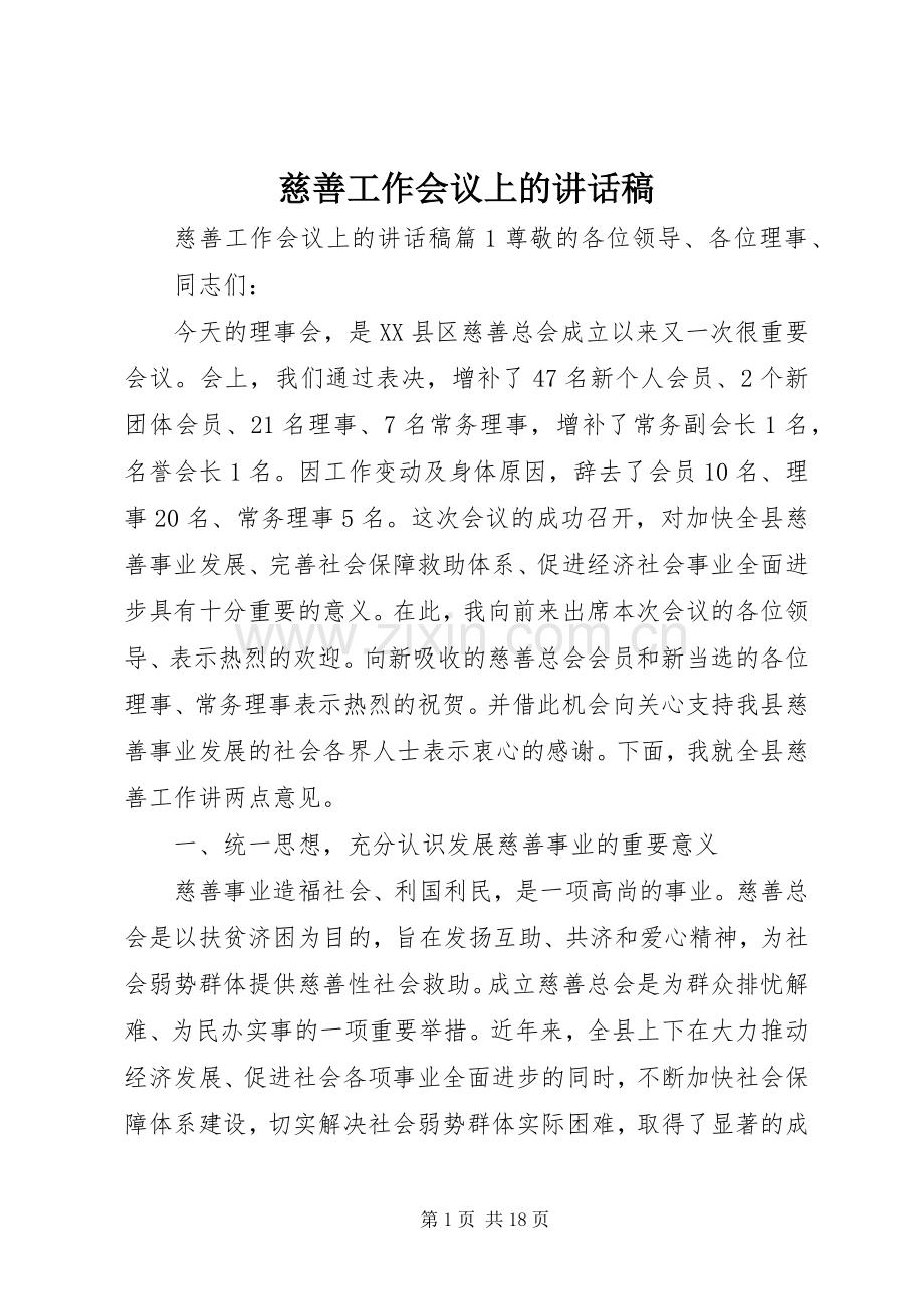 慈善工作会议上的讲话发言稿.docx_第1页