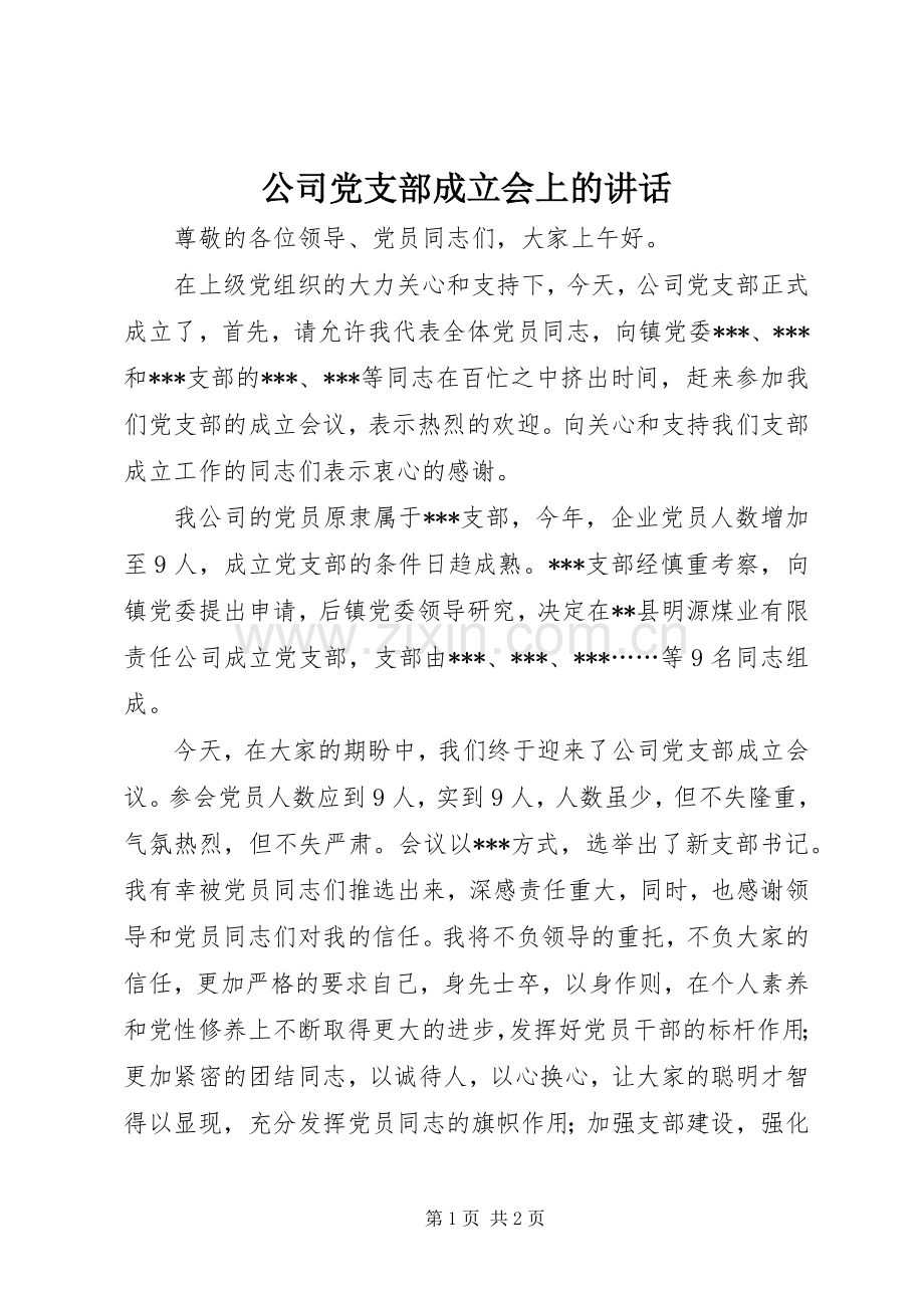 公司党支部成立会上的讲话发言.docx_第1页