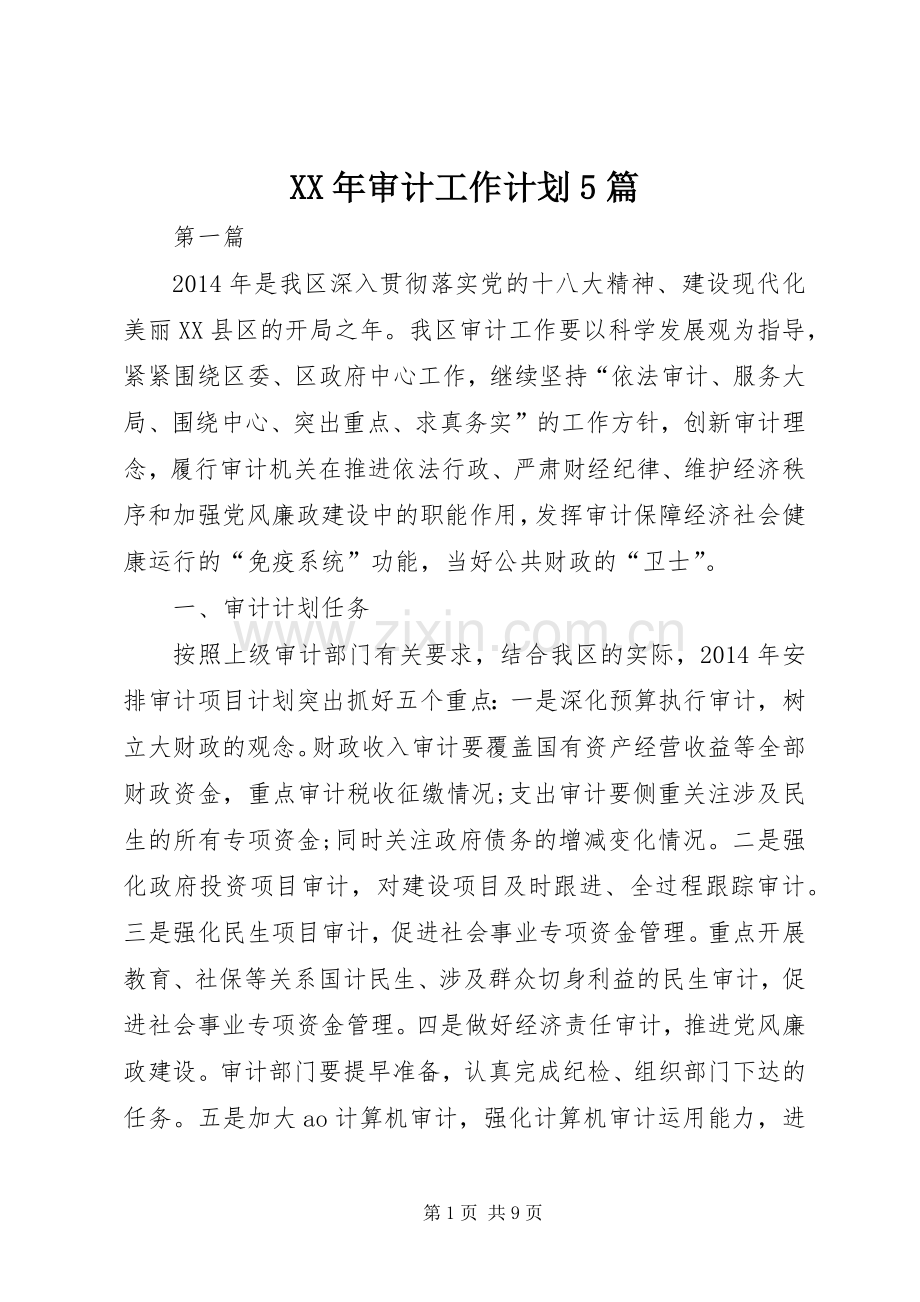 XX年审计工作计划5篇.docx_第1页