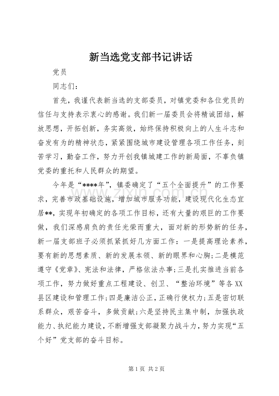 新当选党支部书记讲话发言.docx_第1页