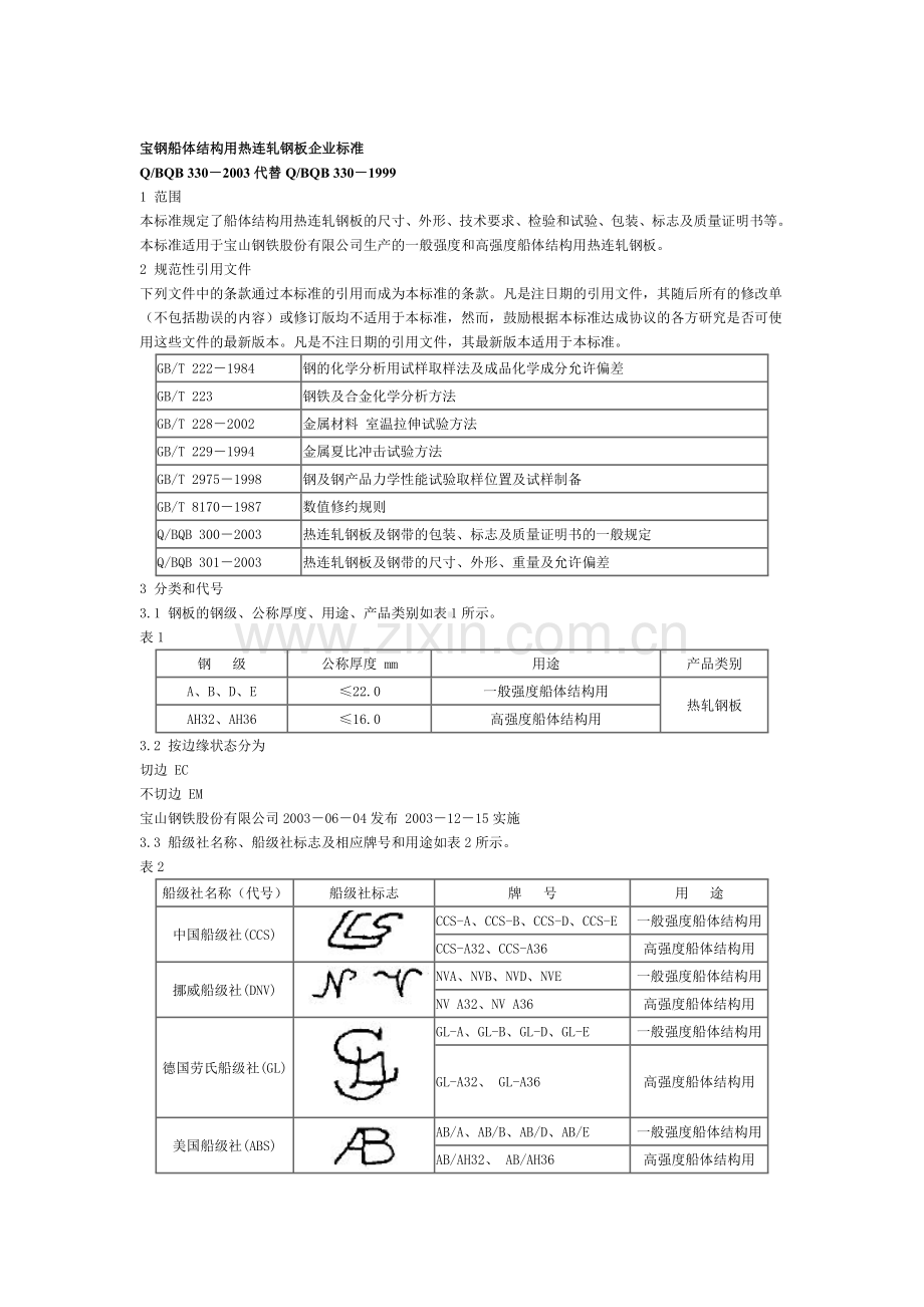 宝钢船体结构用热连轧钢板企业标准.doc_第1页