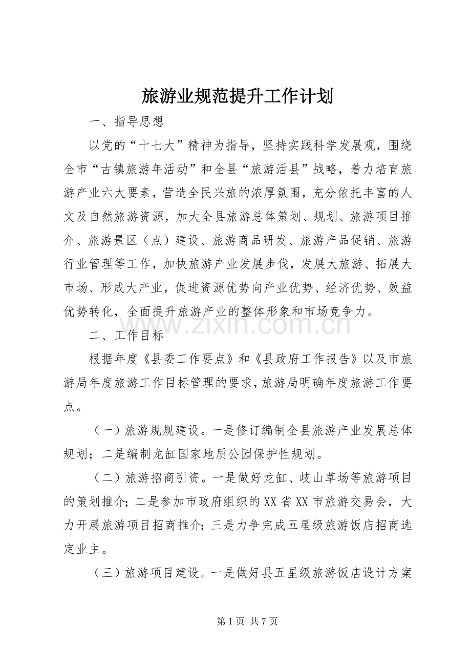旅游业规范提升工作计划.docx_第1页