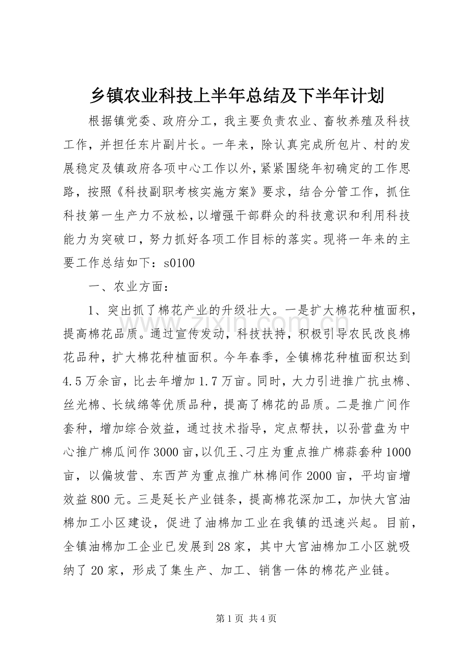乡镇农业科技上半年总结及下半年计划(2).docx_第1页