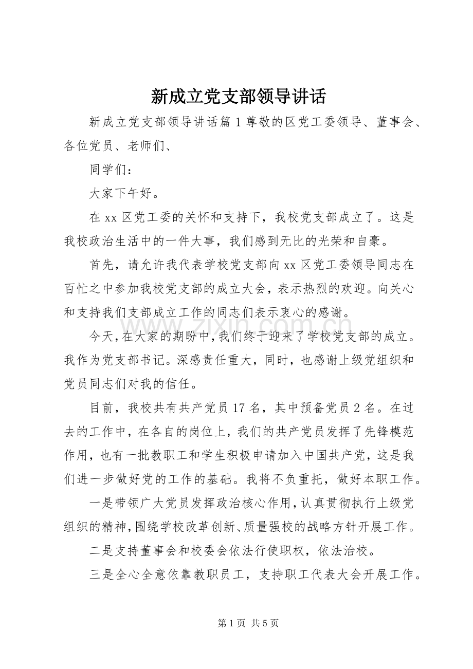 新成立党支部领导讲话发言.docx_第1页