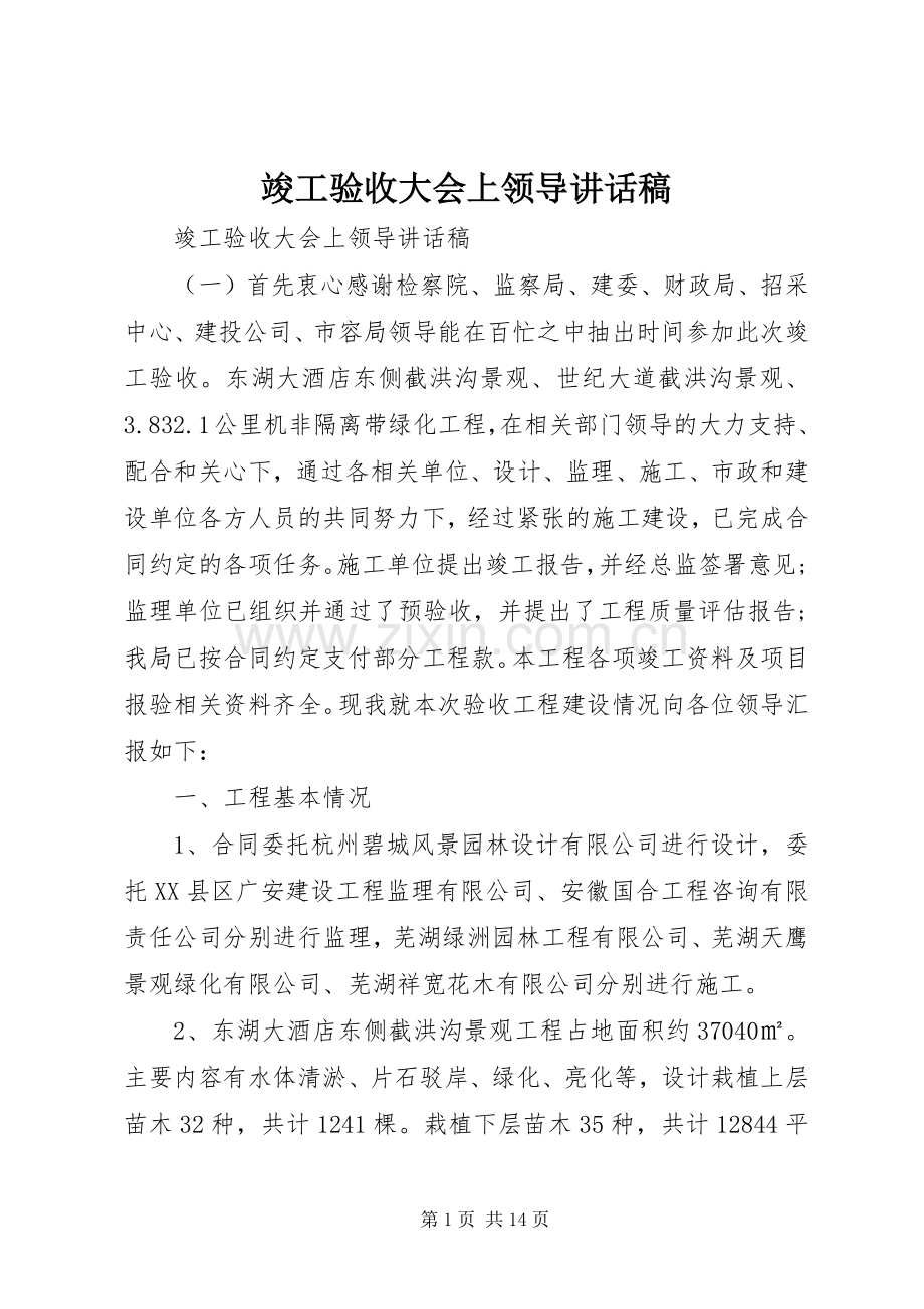 竣工验收大会上领导讲话发言稿.docx_第1页