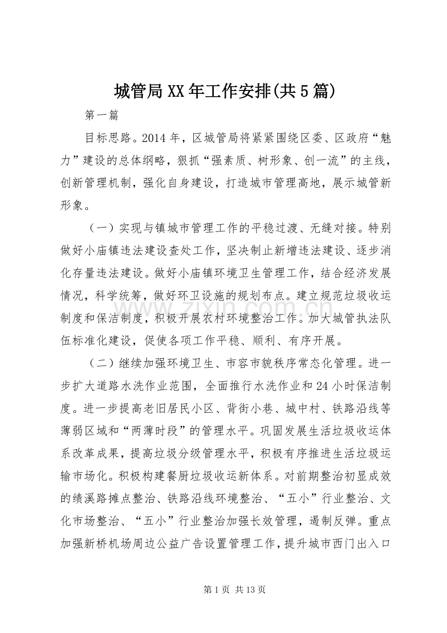 城管局XX年工作安排(共5篇).docx_第1页