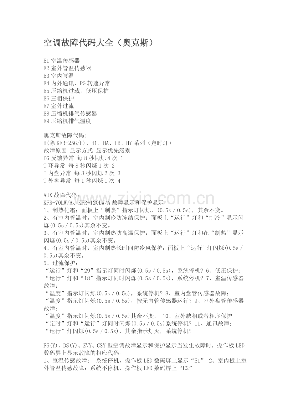 奥克斯空调故障代码大全.doc_第1页