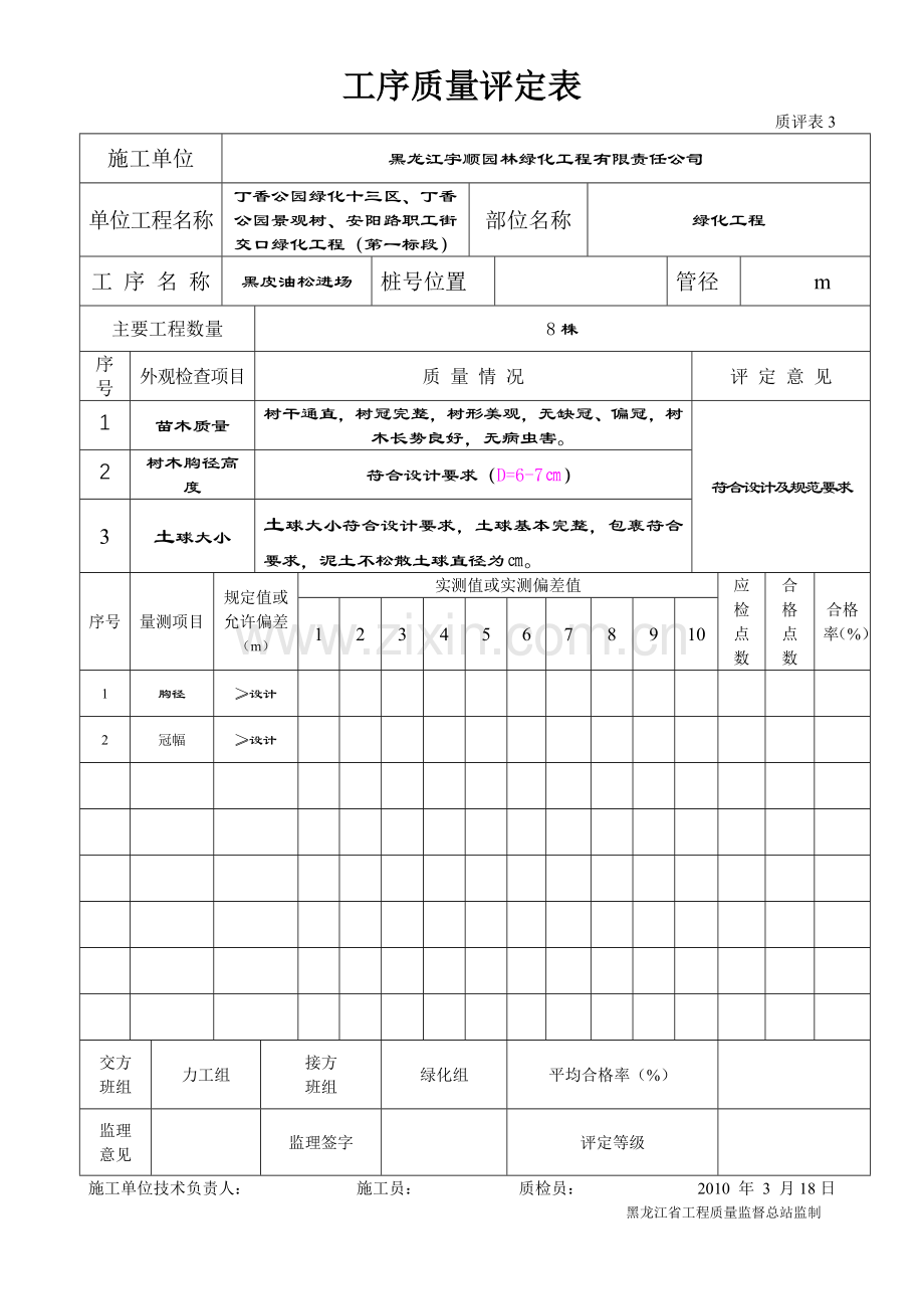 工序质量评定表4.docx_第1页