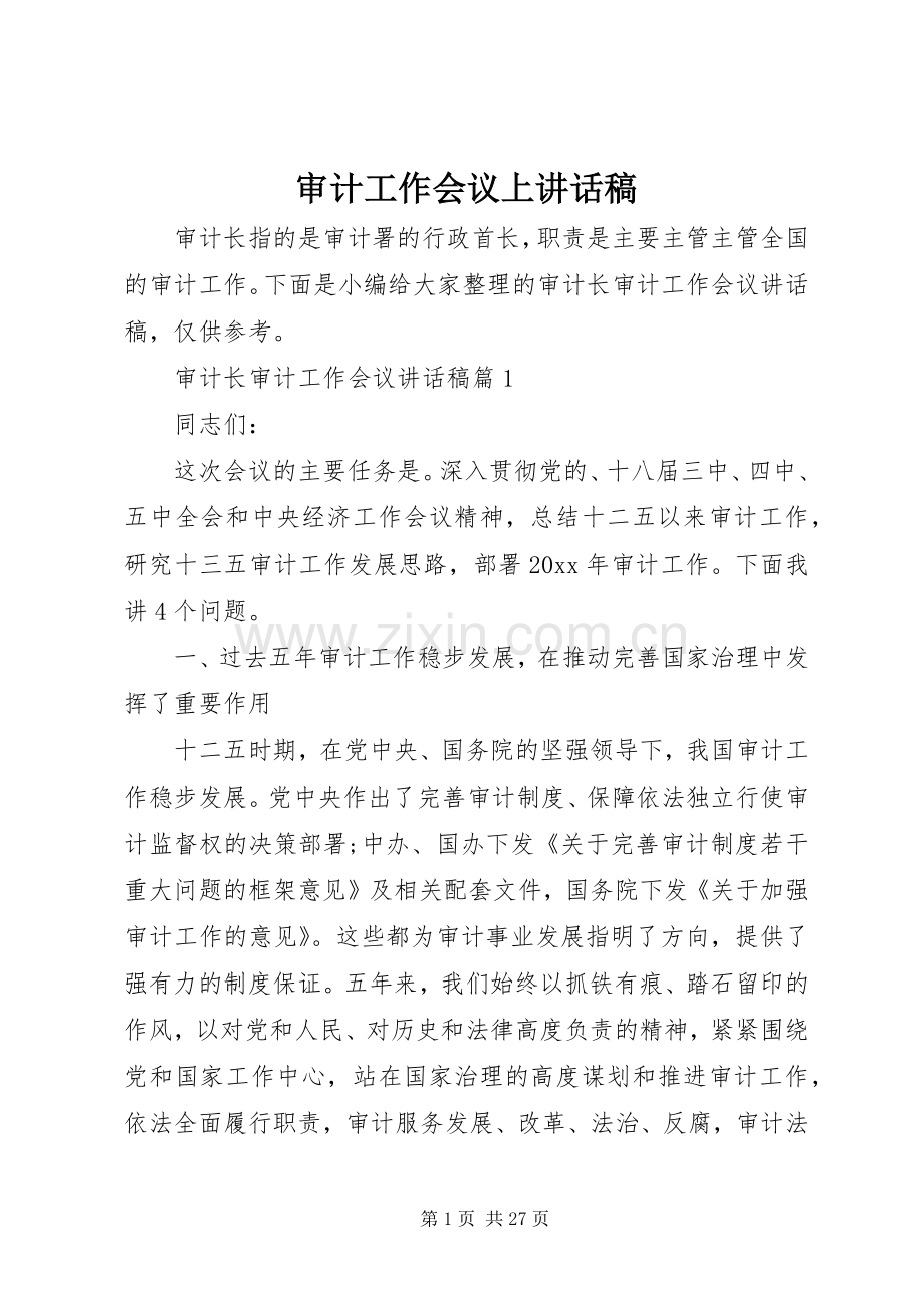 审计工作会议上讲话发言稿.docx_第1页