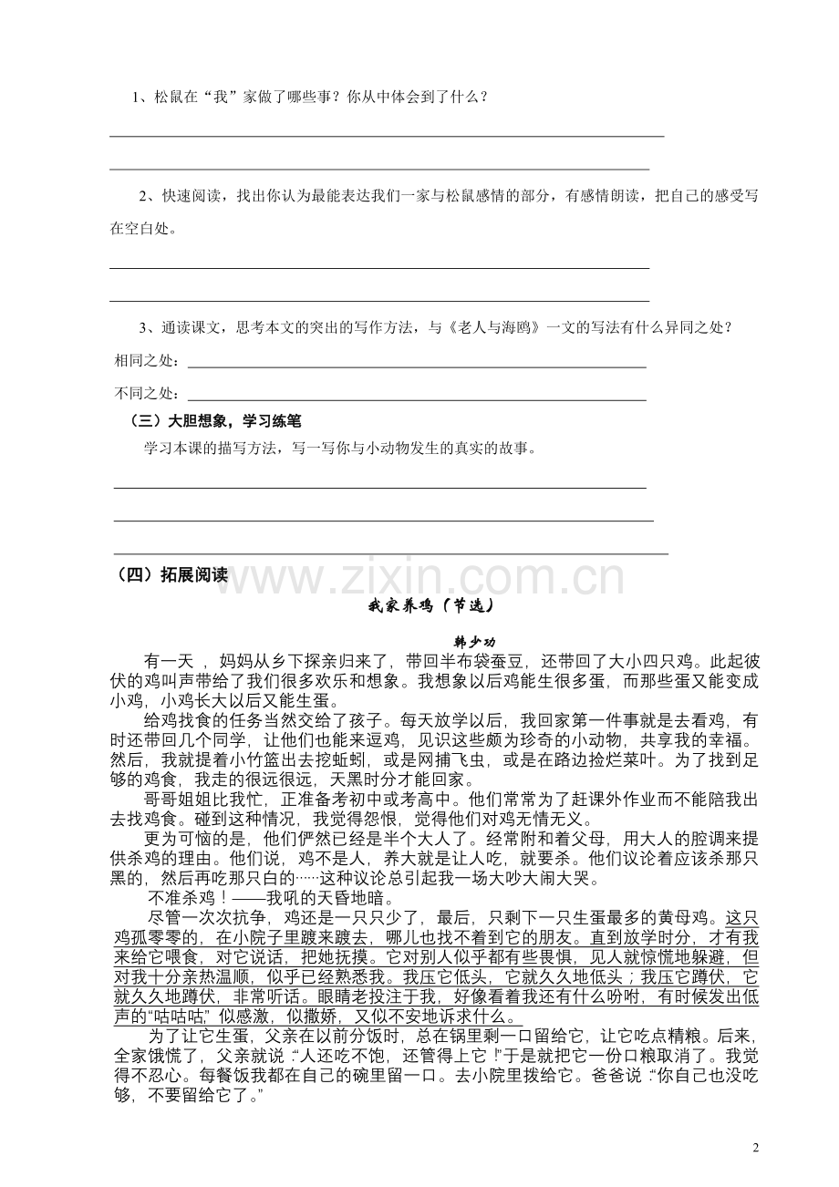 《跑进家来的松鼠》导学案.doc_第2页