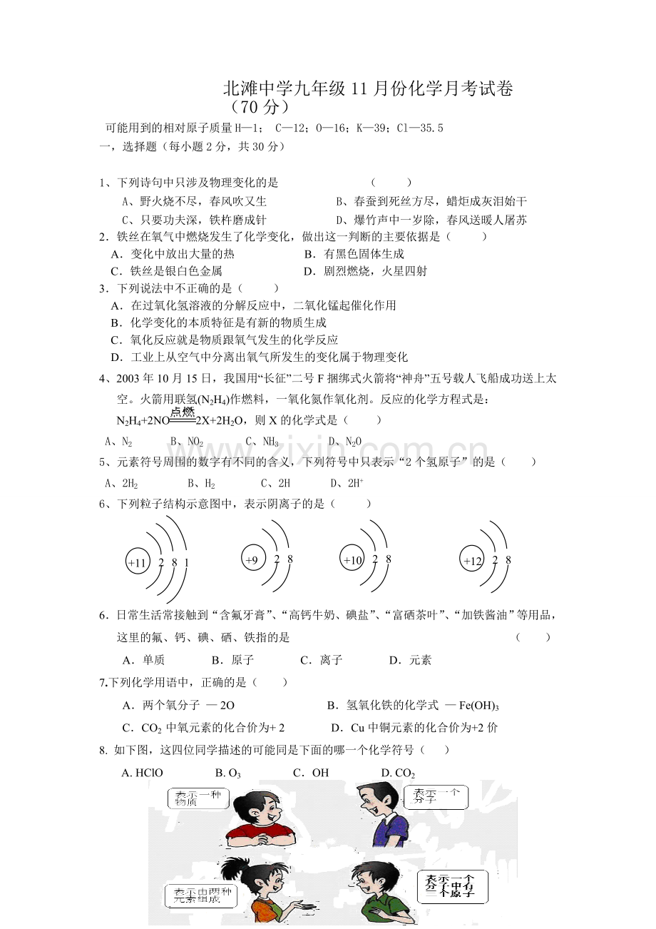 化学2010年11份月考试卷.doc_第1页