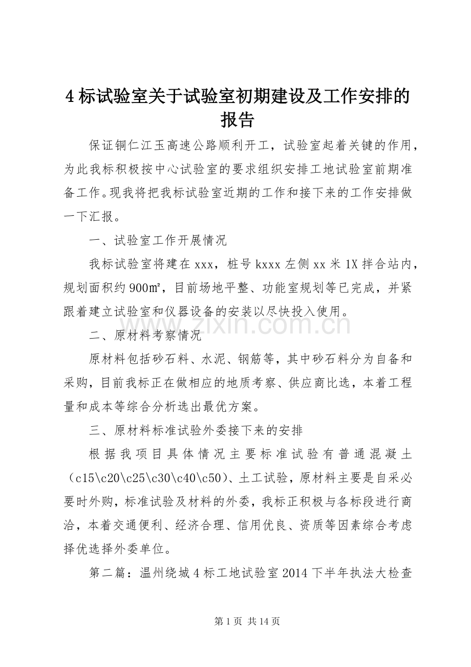4标试验室关于试验室初期建设及工作安排的报告.docx_第1页
