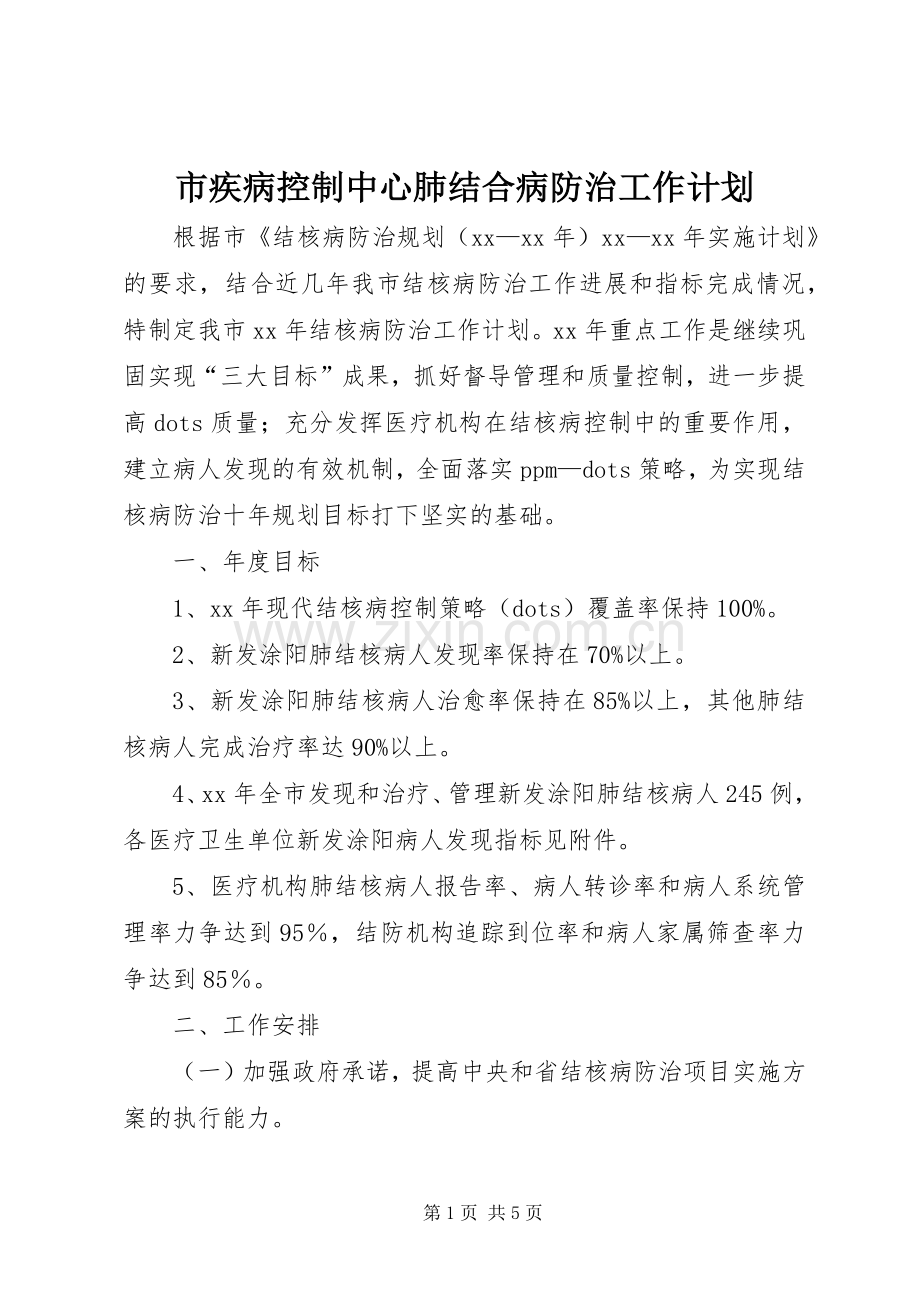 市疾病控制中心肺结合病防治工作计划.docx_第1页