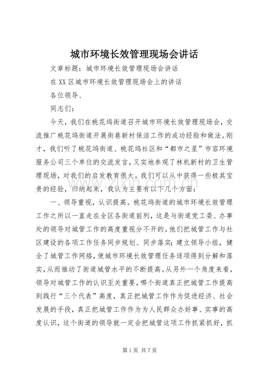 城市环境长效管理现场会讲话发言.docx_第1页