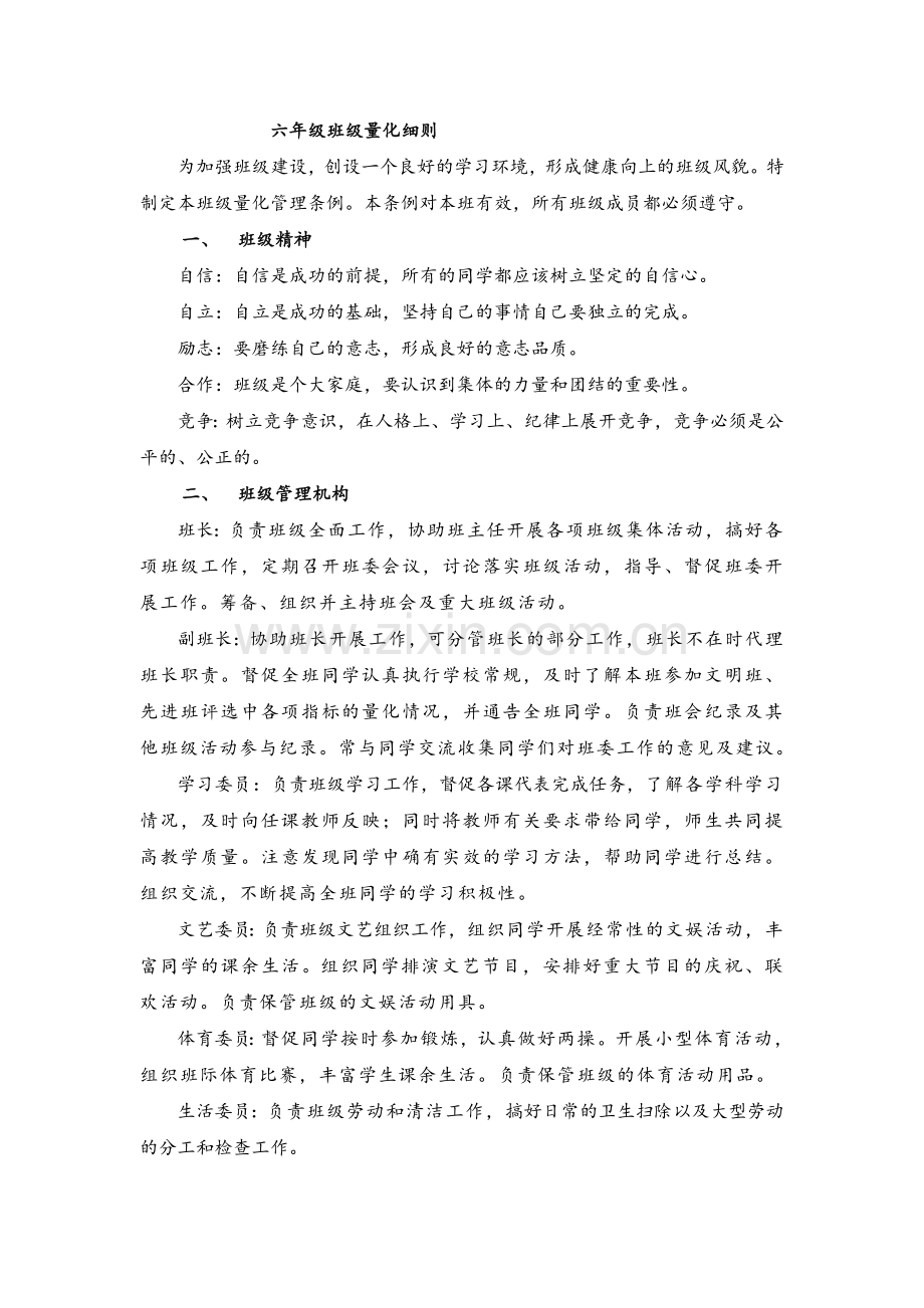 小学6年级班级管理奖惩条例.doc_第1页