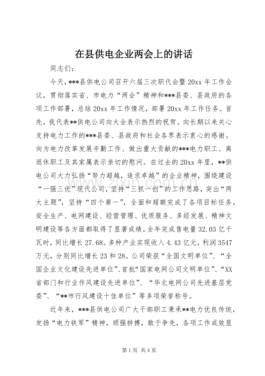 在县供电企业两会上的讲话发言.docx_第1页