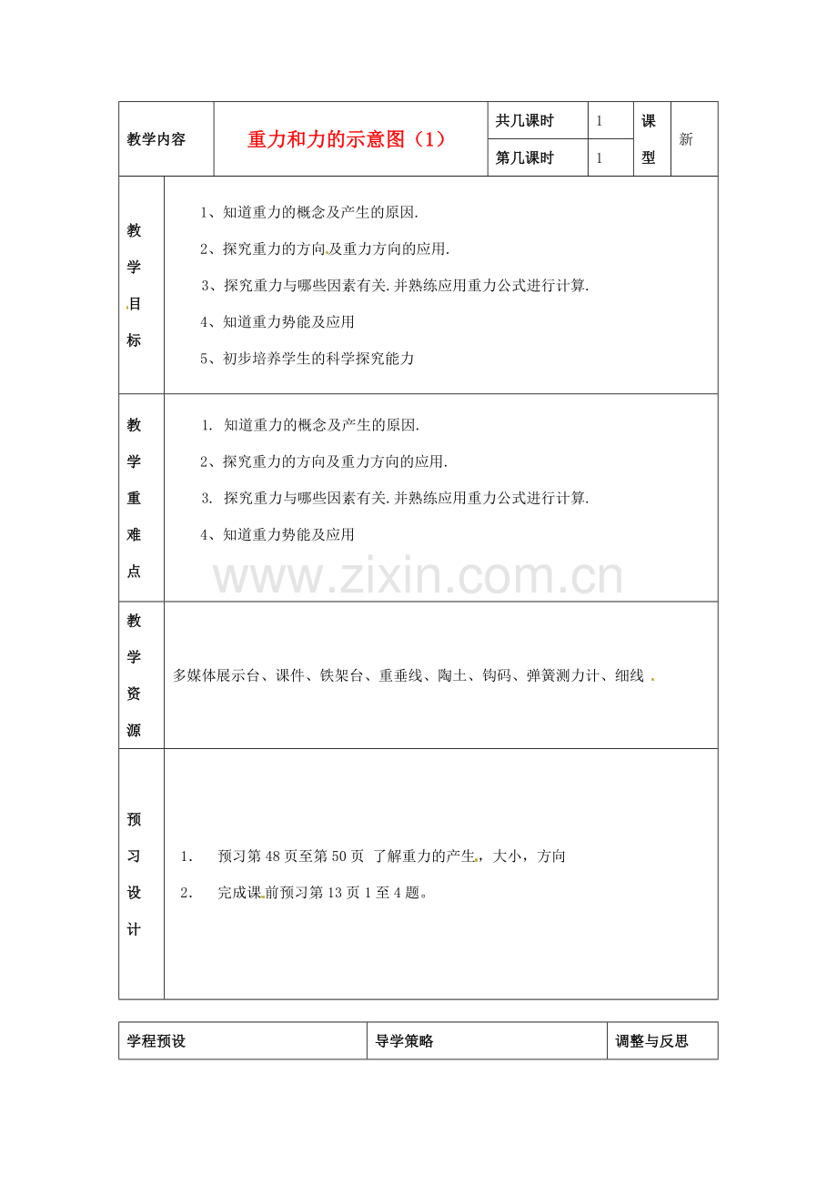 江苏省海门市城北初级中学八年级物理下册《重力 力的示意图》教案 苏科版.doc_第1页