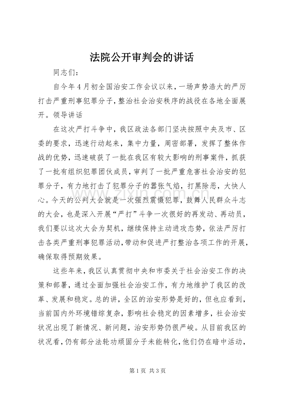 法院公开审判会的讲话发言.docx_第1页