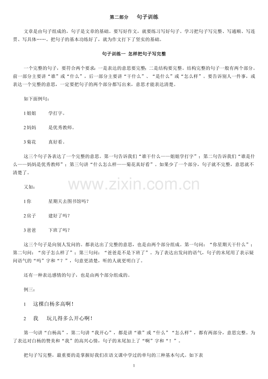 小学生作文入门小学作文基本功训练-2_句子训练.doc_第1页