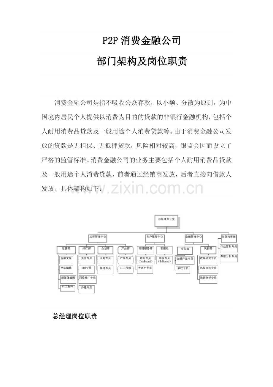 P2P消费金融公司部门架构及岗位职责.doc_第1页