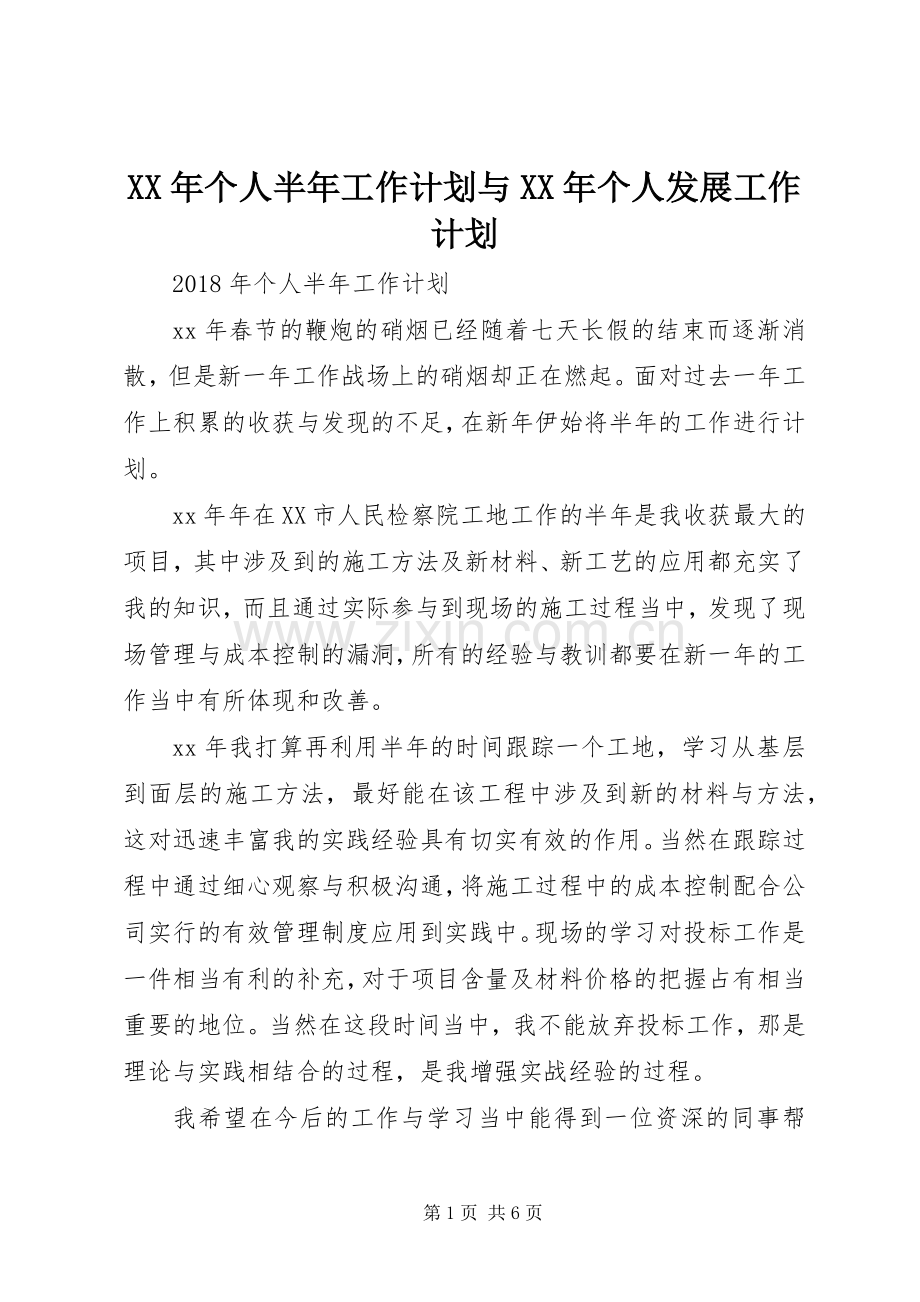 XX年个人半年工作计划与XX年个人发展工作计划(2).docx_第1页