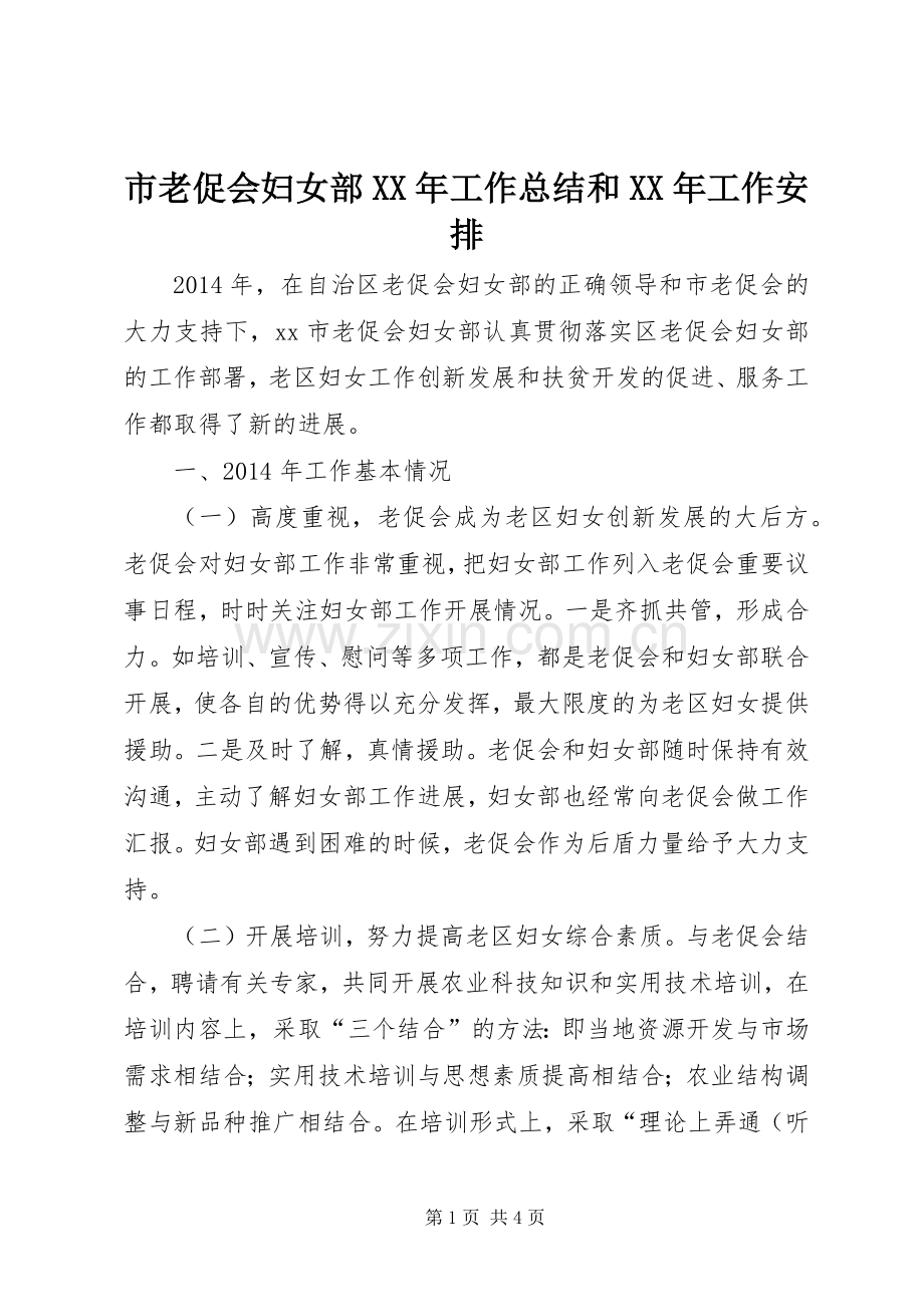 市老促会妇女部XX年工作总结和XX年工作安排.docx_第1页