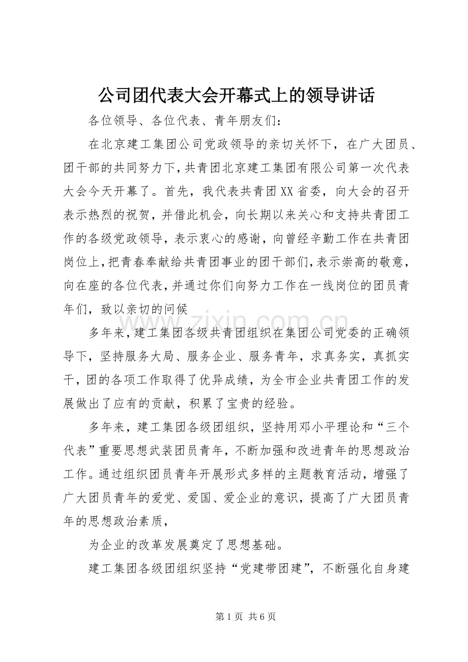 公司团代表大会开幕式上的领导讲话发言.docx_第1页