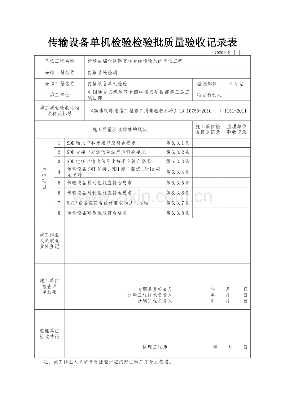 传输设备单机检验检验批质量验收记录表(全).docx_第1页