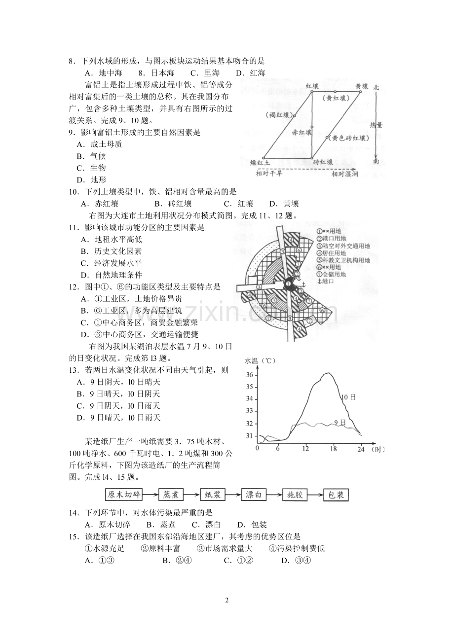 2019届浙江省绍兴市9月高考选考诊断性考试地理试题(word版).doc_第2页