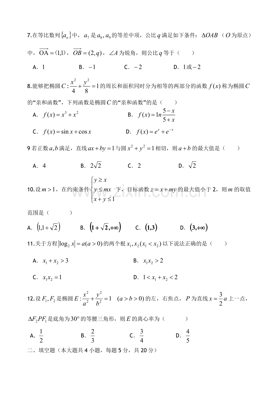 长春十一中2015高三数学文期中考试试题.doc_第2页