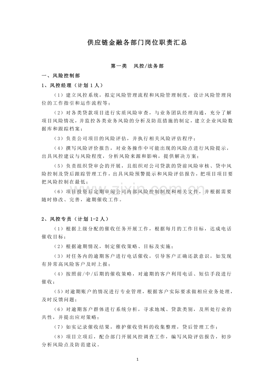 供应链金融各部门岗位职责.doc_第1页