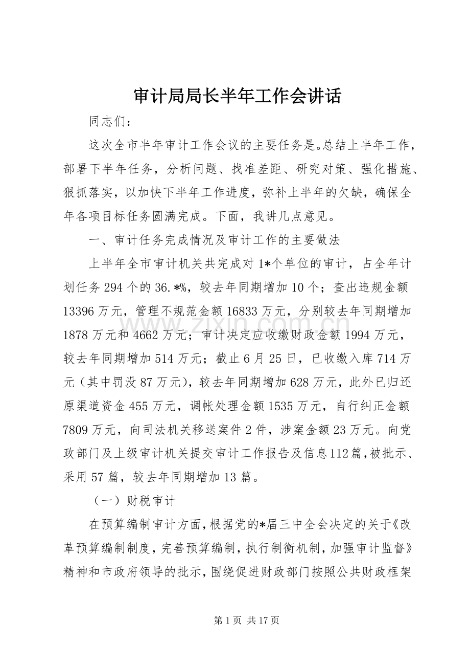 审计局局长半年工作会讲话发言.docx_第1页