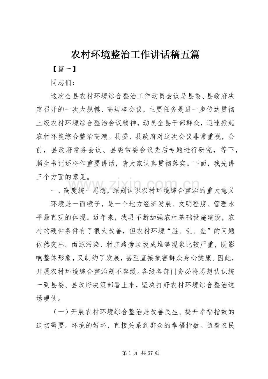 农村环境整治工作讲话发言稿五篇.docx_第1页