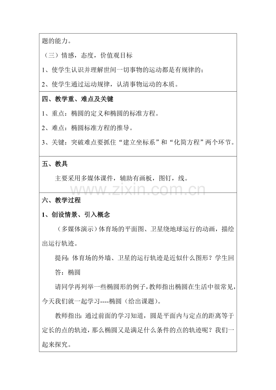 椭圆及其标准方程教学设计(1).doc_第2页
