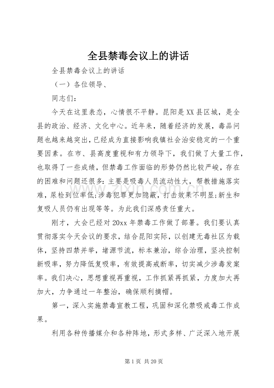 全县禁毒会议上的讲话发言.docx_第1页