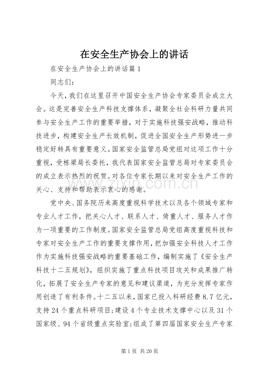 在安全生产协会上的讲话发言.docx_第1页