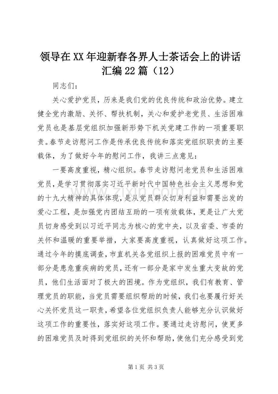领导在XX年迎新春各界人士茶话会上的讲话发言汇编22篇（12）.docx_第1页