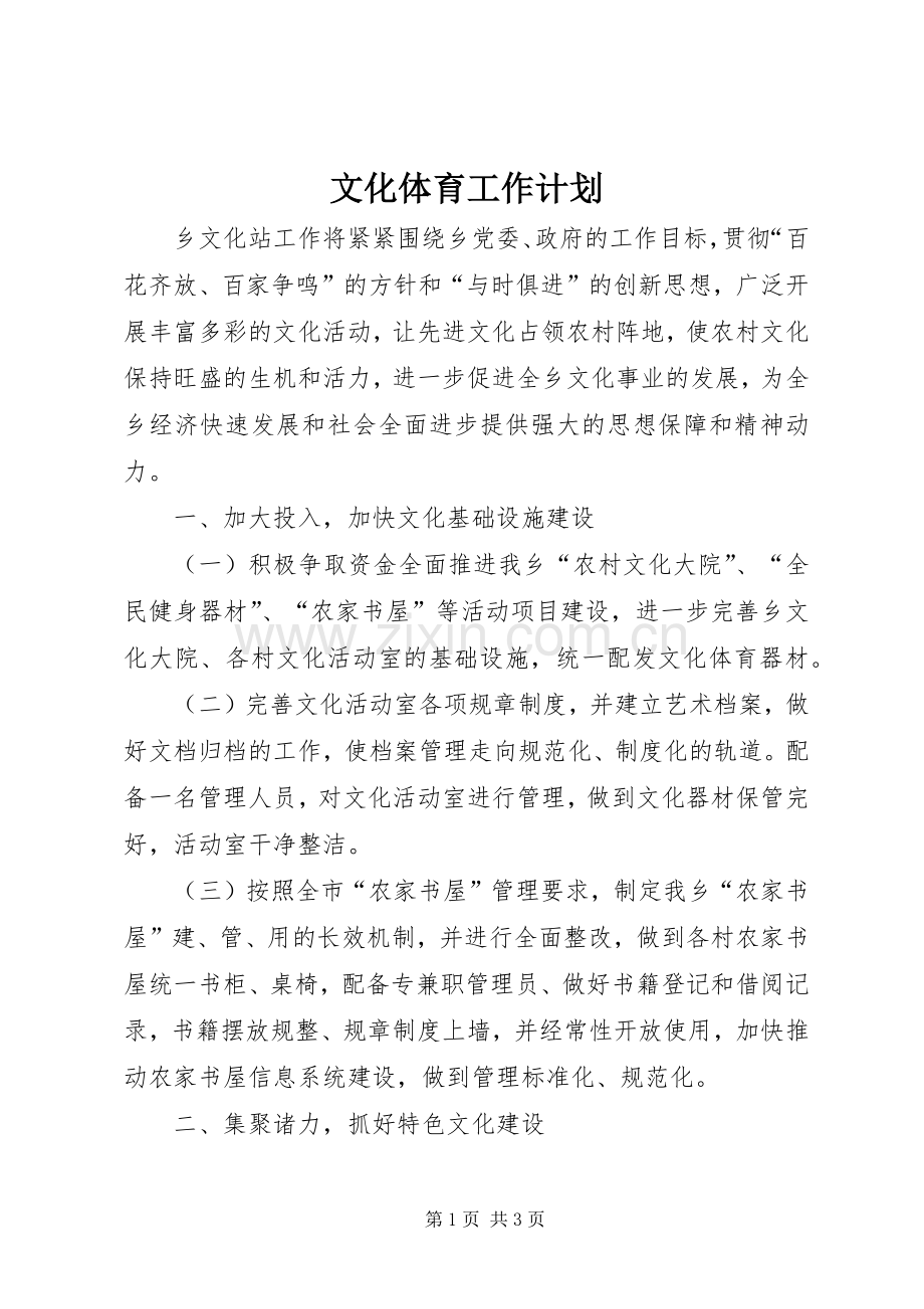 文化体育工作计划.docx_第1页