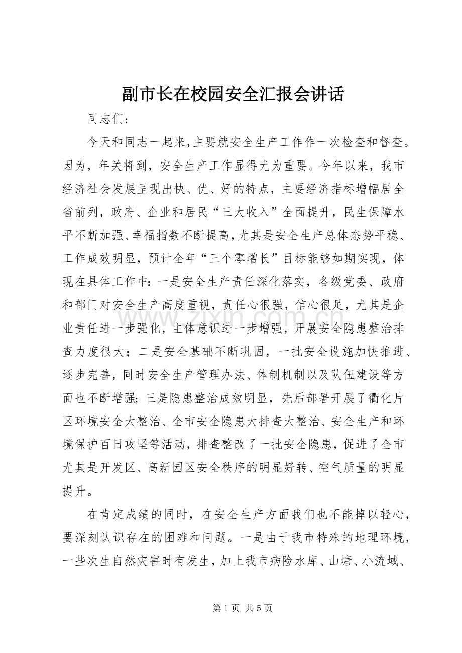 副市长在校园安全汇报会讲话发言.docx_第1页