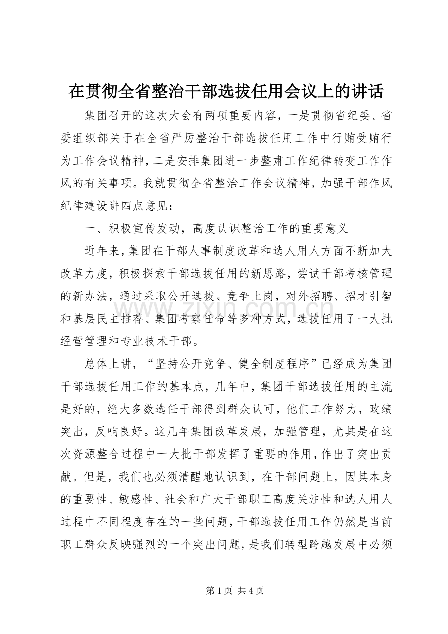 在贯彻全省整治干部选拔任用会议上的讲话发言.docx_第1页