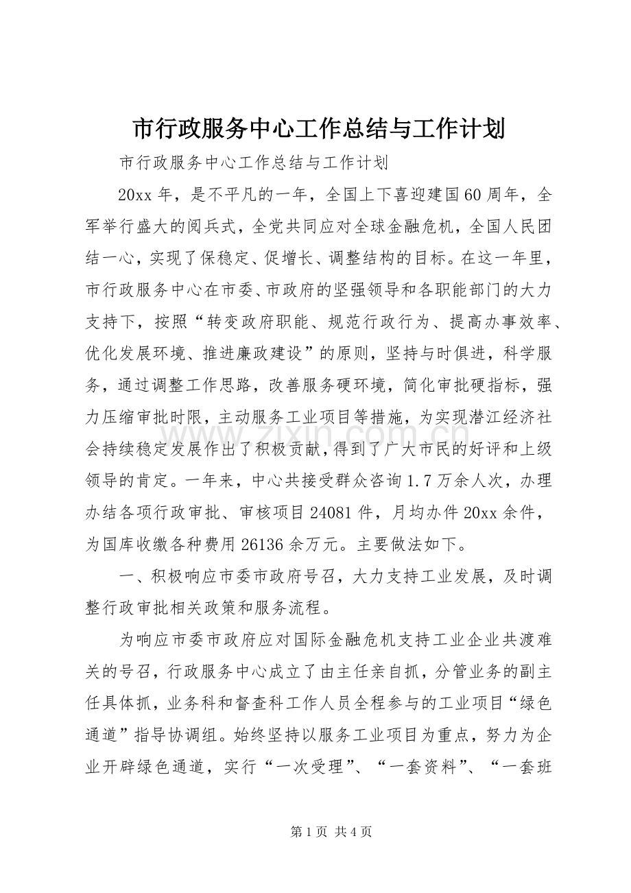 市行政服务中心工作总结与工作计划.docx_第1页