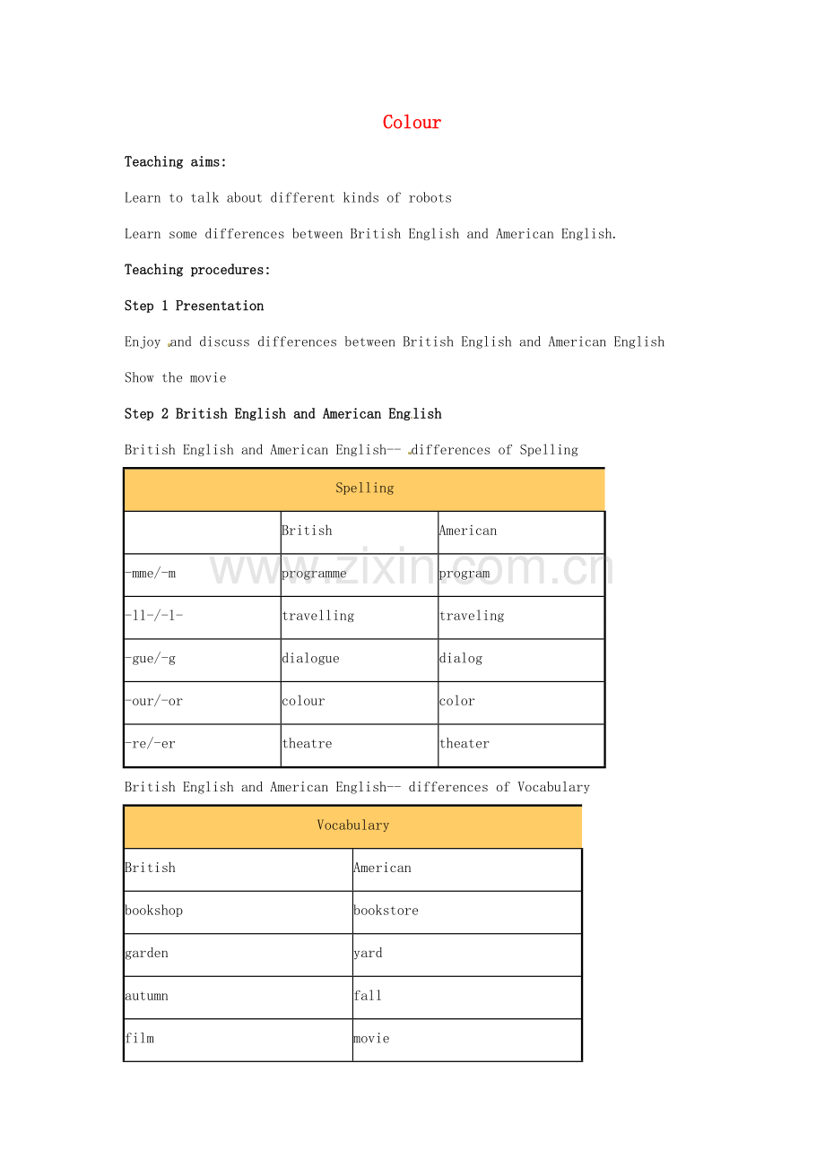 九年级英语下册 Unit 2 Colour Study skills教案 （新版）牛津版-（新版）牛津版初中九年级下册英语教案.doc_第1页