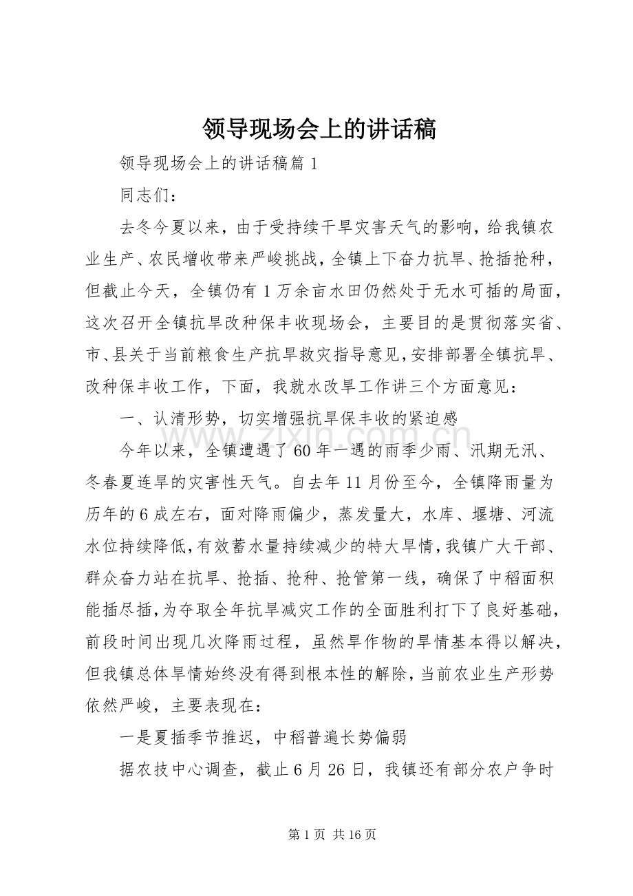 领导现场会上的讲话发言稿.docx_第1页